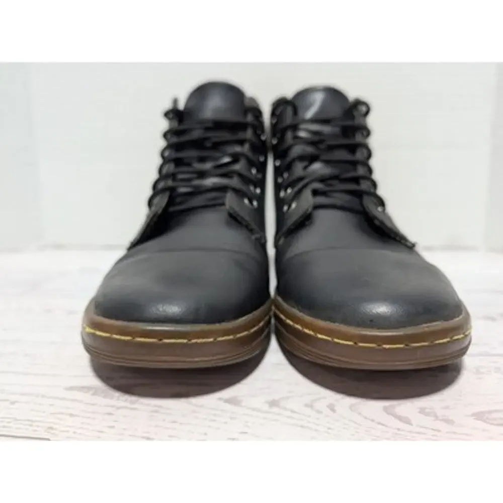 Dr. Martens Maelly Black Leather Fold-Over Cuff Herringbone Ankle Boots Women 8